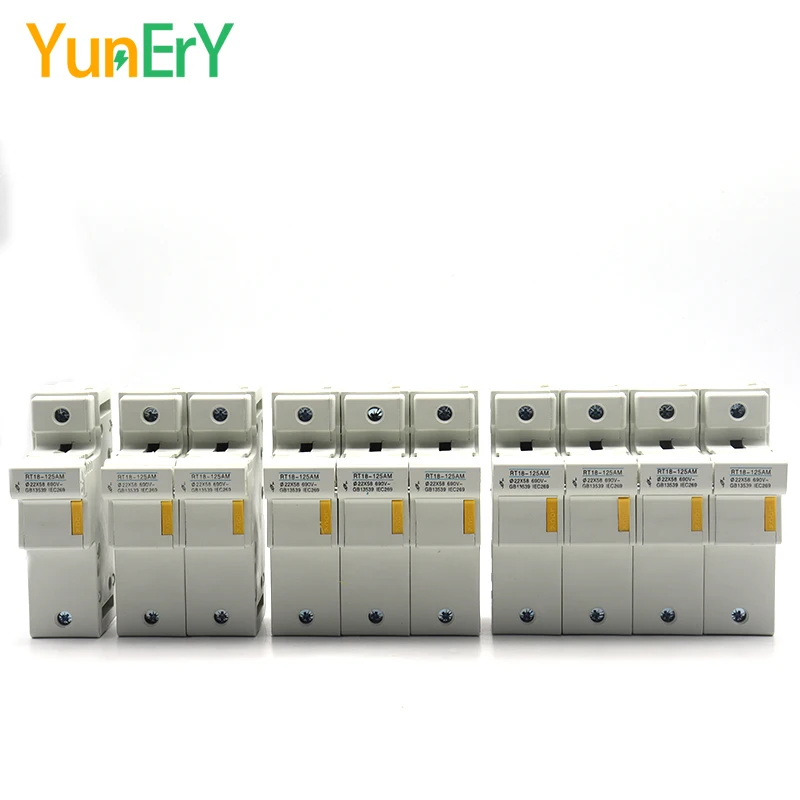 

1P 2P 3P 4P DIN Rail Fuse Holder RT18-125AM Solar DC690V 63A 80A 100A 125A For 22X58MM Fuse With Indicator Flame Retardant