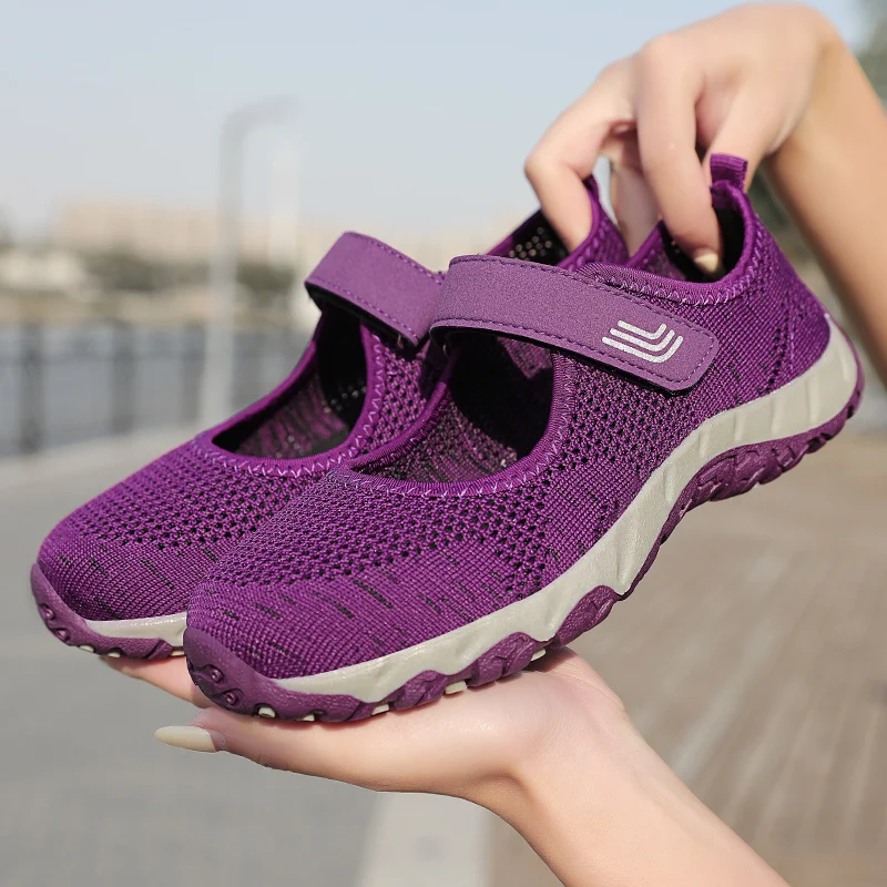 Summer Non-slip Soft Mother Sneakers Breathable Walking Mesh Travel Casual Shoes Women's Comfortable Lightweight Flat Sneakers