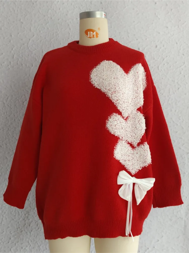Уродливый жаккардовый свитер с рождественским сердечком женский модный вязаный