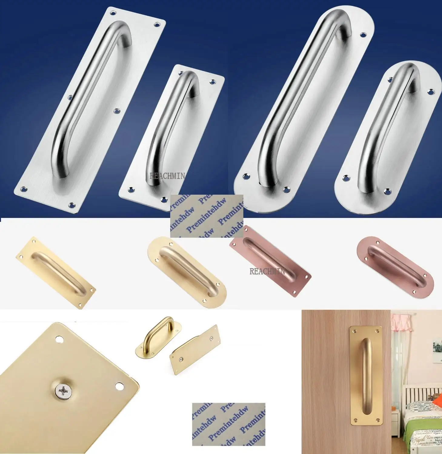 

2Pcs/Lot Stainless Steel Face Mount Door Pull Push Plate Fire proof door Brush Gold Rose Gold