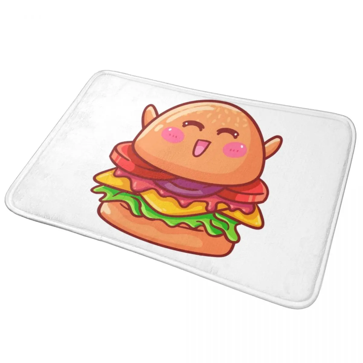 

Cute Happy Burger Doormat Non-slip Super Absorbent Bath Mats Home Entrance Rugs Kitchen Bedroom Carpet Hallway Footpad