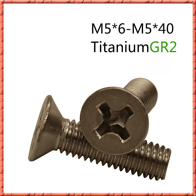 

50pcs/lot Titanium GR2 screw DIN965 Flat Head screw Cross recessed countersunk head screw M5*6/8/10/12/14/15/16/20/25/30/35/40