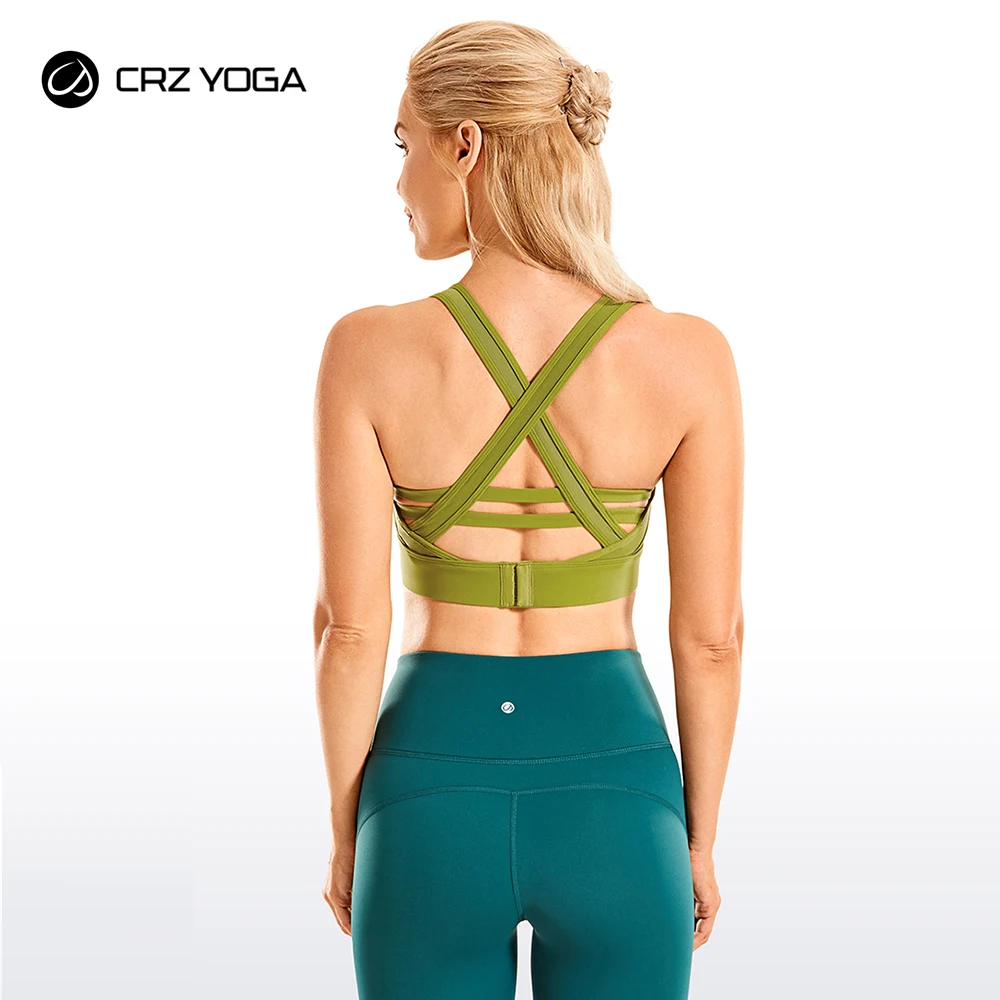 

CRZ YOGA Women's Longline Strappy Yoga Bras High Impact Wirefree Padded Workout Sports Tops Activewear