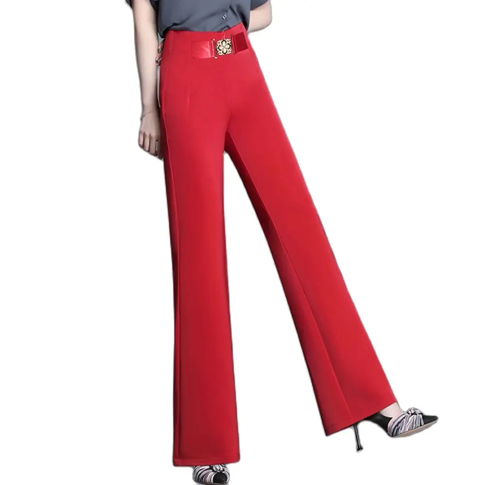 2023 New Women Fashion Beautiful Flare Pants High Waist With Belt Zipper Elegant Office Lady Working Straight Trousers Plus Size