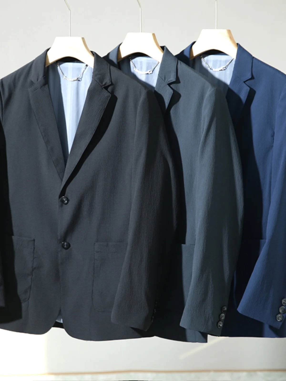 Seersucker весенне-осенний тонкий дышащий мужской одинарный однотонный простой