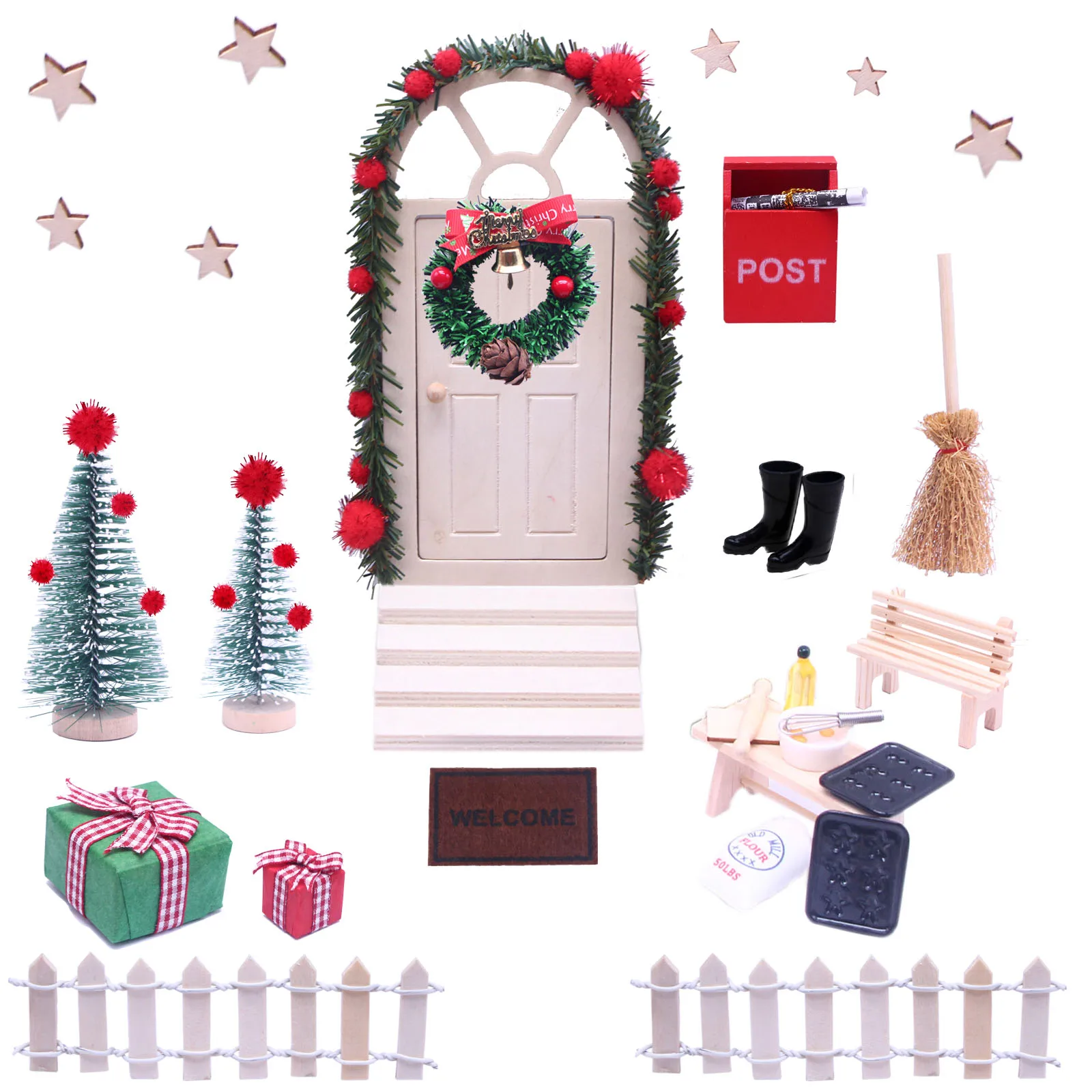 Рождественская елка мини кукольный домик деревянная карликовая дверь