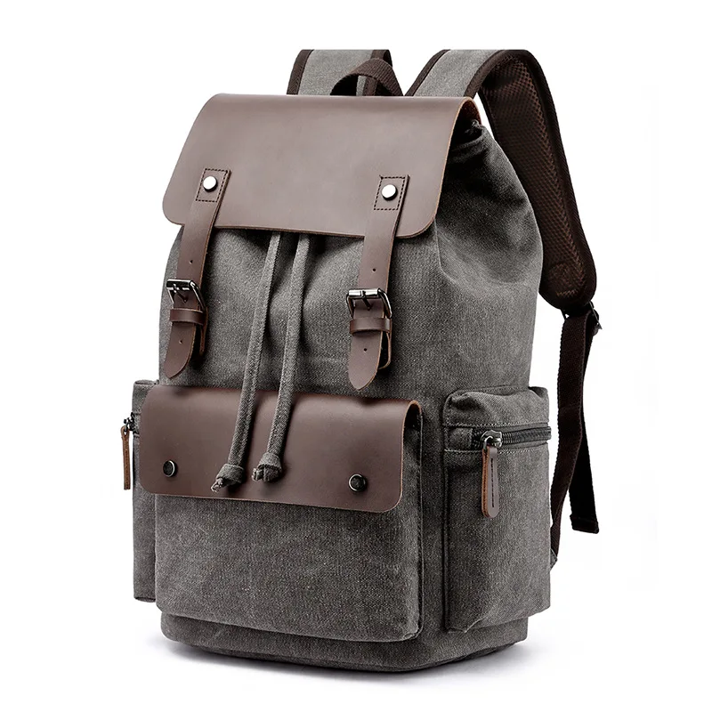 Vintage Canvas Leather Backpack, Hiking Daypacks Unisex Casual Rucksack Durable Laptop Bag Travel Shoulders knapsack Schoolbag