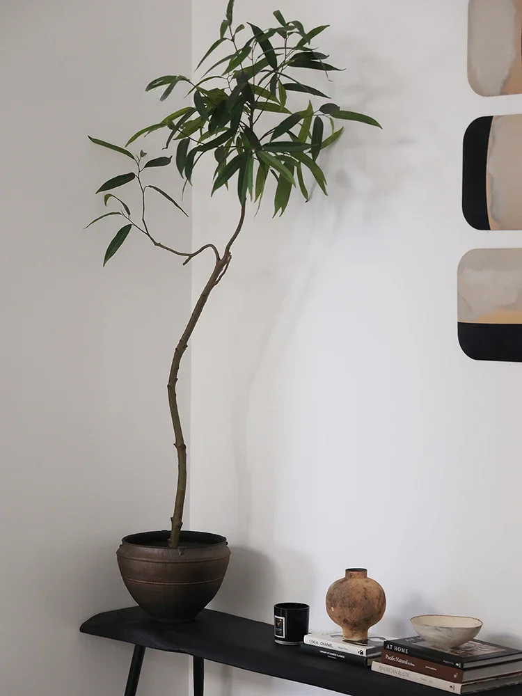 

Ветер ваби-Саби, искусственные зеленые растения, фикус с длинными листьями, металлик, ржавчины, керамика, угловые украшения для гостиной, B & B f