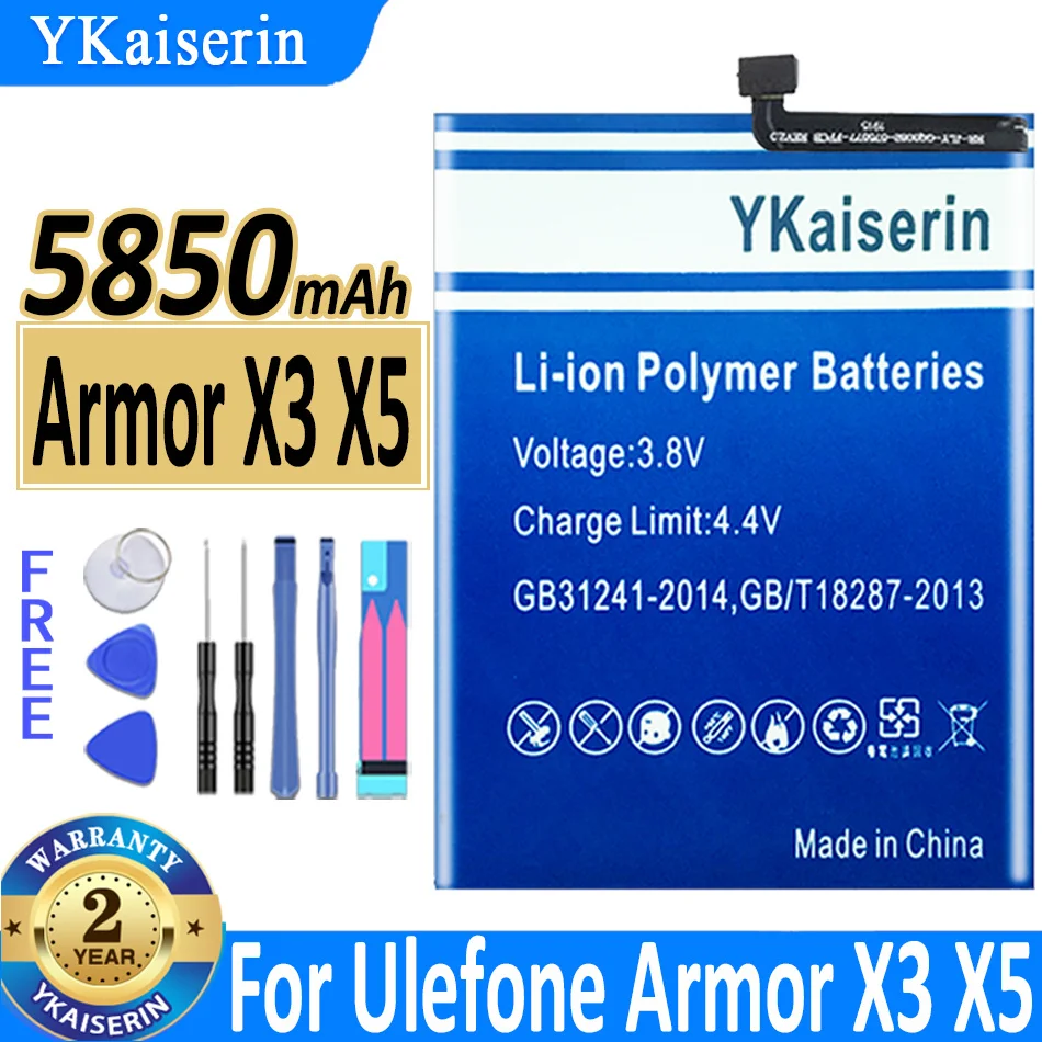 

5850mAh ykaisсеребрин Сменный аккумулятор для Ulefone Armor X3 X5 Bateria