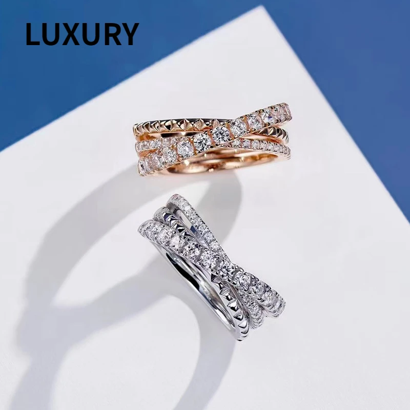 

Luxury S925 Sterling Silver Crossed X-shaped High Carbon Diamond Rings Wedding Engagement Cocktail Party Jewelry CX1022