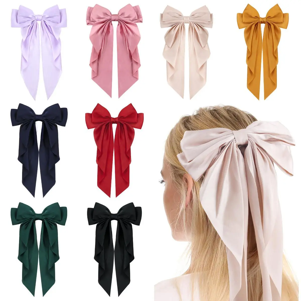 

New Arrials Large Bow Hairpin Summer Chiffon Big Bowknot Stain Barrettes Women Solid Color Ponytail Clip Hair Accessories