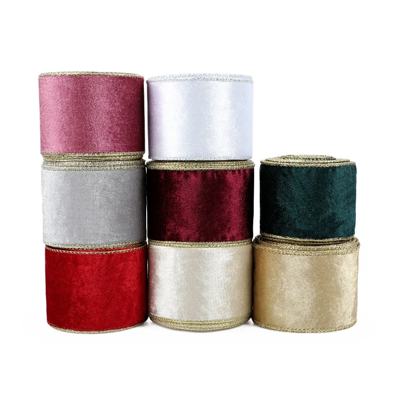 

5/10yards/lot Red Green Velvet Ribbons Flocking Webbing Flannelette Flock Gold Ribbon 63mm for Crafts Sewing Christmas Decor