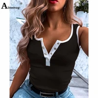 womens tank top sleeveless buttons fly tops casual shirt ladies pullovers 2022 summer new patchwork vest clothing size s 5xl