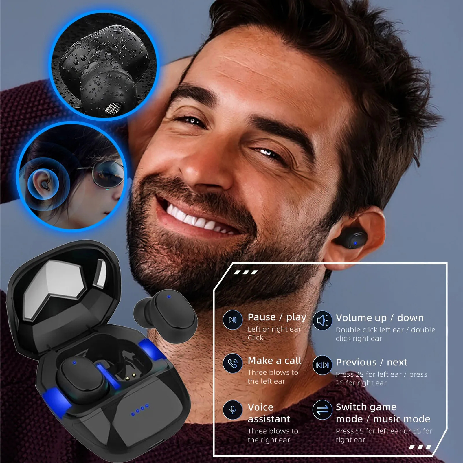 

G6S TWS Earbuds Earphones Wireless Bluetooth Headphones 3D Stereo With Mic HIFI Intelligent Noise Reduction Gaming Headset