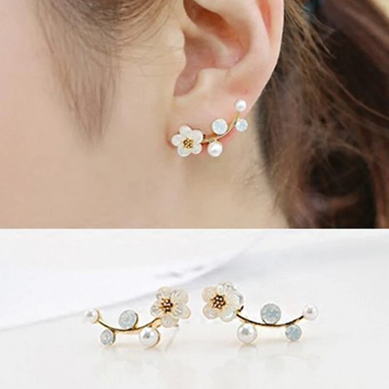 

Small Flower Ear Climber Elagent Stud Earring Birthday Gift Women Statement Metal Fashion Jewelry