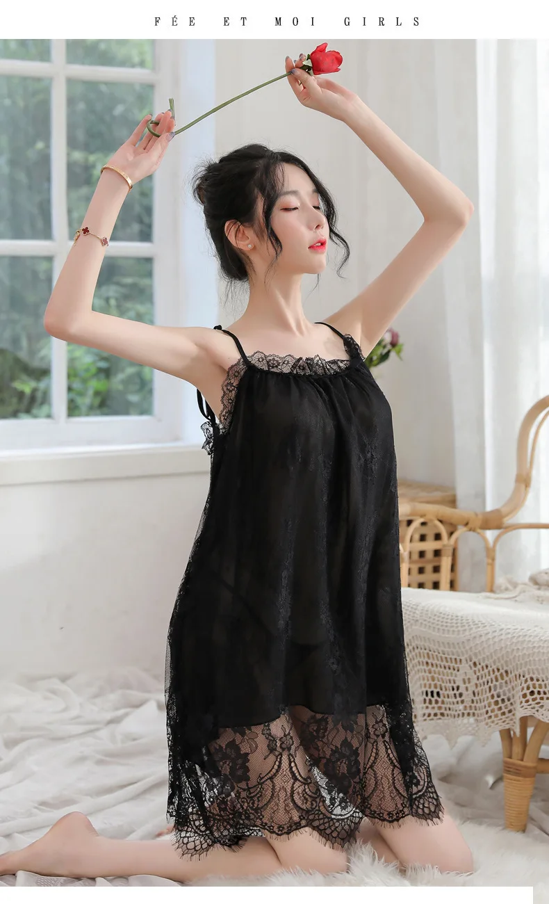 Lingerie Large Size Sexy Temptation Lace Sling Pajamas Suit Nightdress Loose Homewear