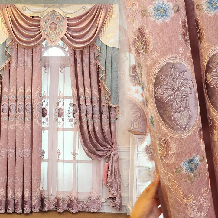 

Curtains for Living Room Dining Bedroom Luxucy European Style Chenille Velvet HeighShading Embroidery Finished Balcony Windows
