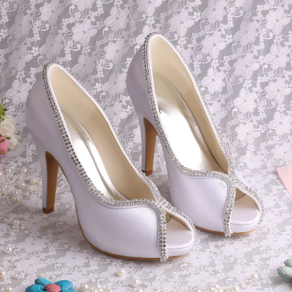 10CM Elegantpark Wedding Shoes Peep Toe Emerald Green Satin High Heel Bride Pumps images - 6
