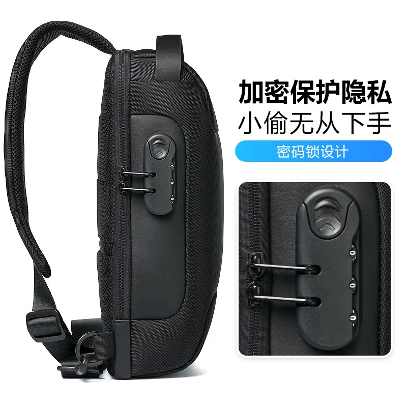 2023Men 's Backpack Combination Lock Multi-function Single Shoulder Bag Locomotive Inclined Shoulder Bag Large Volume Waterproof