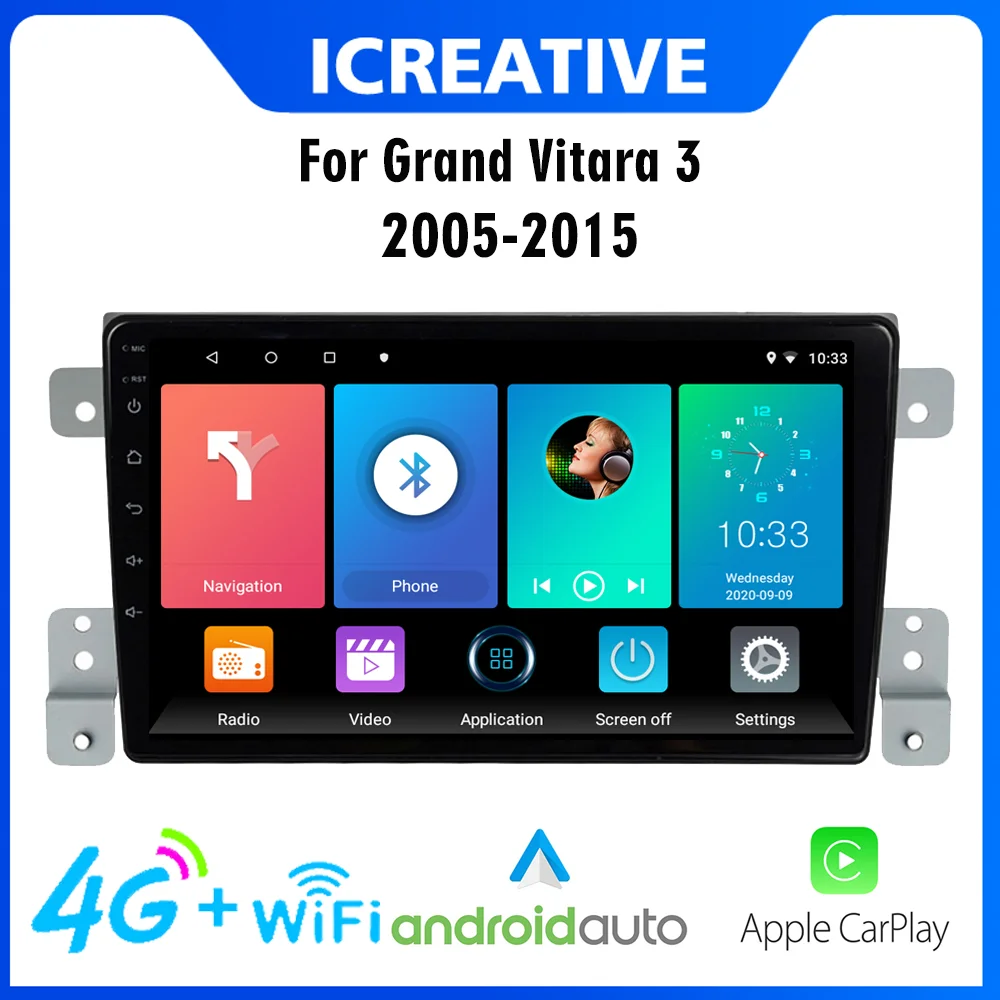 

2 Din Car Multimedia Stereo Player For Grand Vitara 3 2005-2015 9 Inch Android 4G Carplay GPS Navigation System Head Unit