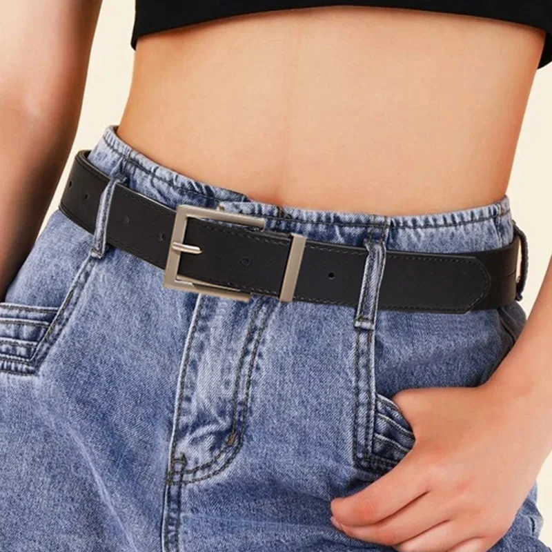 Fashion Pu Leather Belt for Women Casual Designer Alloy Buckle Waist Strap Female Jeans Trouser Black Decoration Accessories