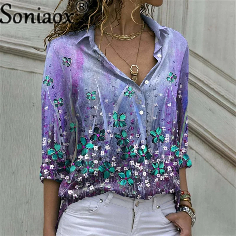 

2022 Spring Summer New Women Shirt Floral Print Button Blouse Full Sleeve Tops Ladies Casual Plus Size Loose Street Shirt Top