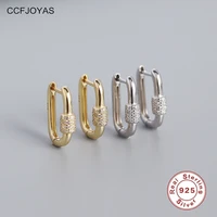 ccfjoyas 925 sterling silver punk oval geometric hoop earrings women european and american white zircon piercing oval earrings