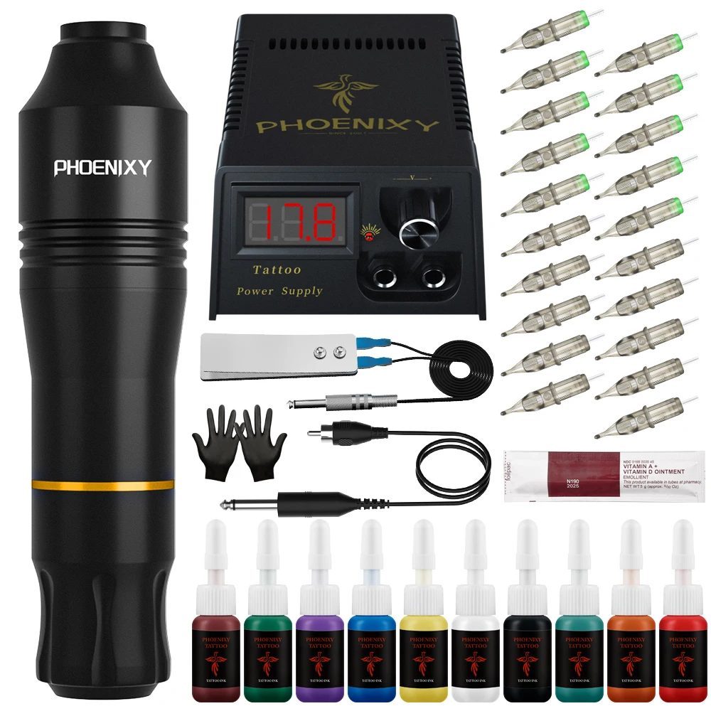 

Rotary Pen Set For Beginner Tattoo Power Supply Tattoo Ink Set 20Pcs Cartridge Needle Tattoo Kit Complete Tattoo Machine Gun Kit