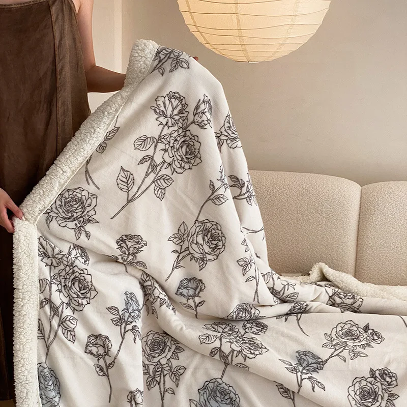 

INS розовое жаккардовое кашемировое одеяло в Корейском стиле картина маслом очень мягкое теплое шерстяное покрывало s диванное покрывало для взрослых и детей