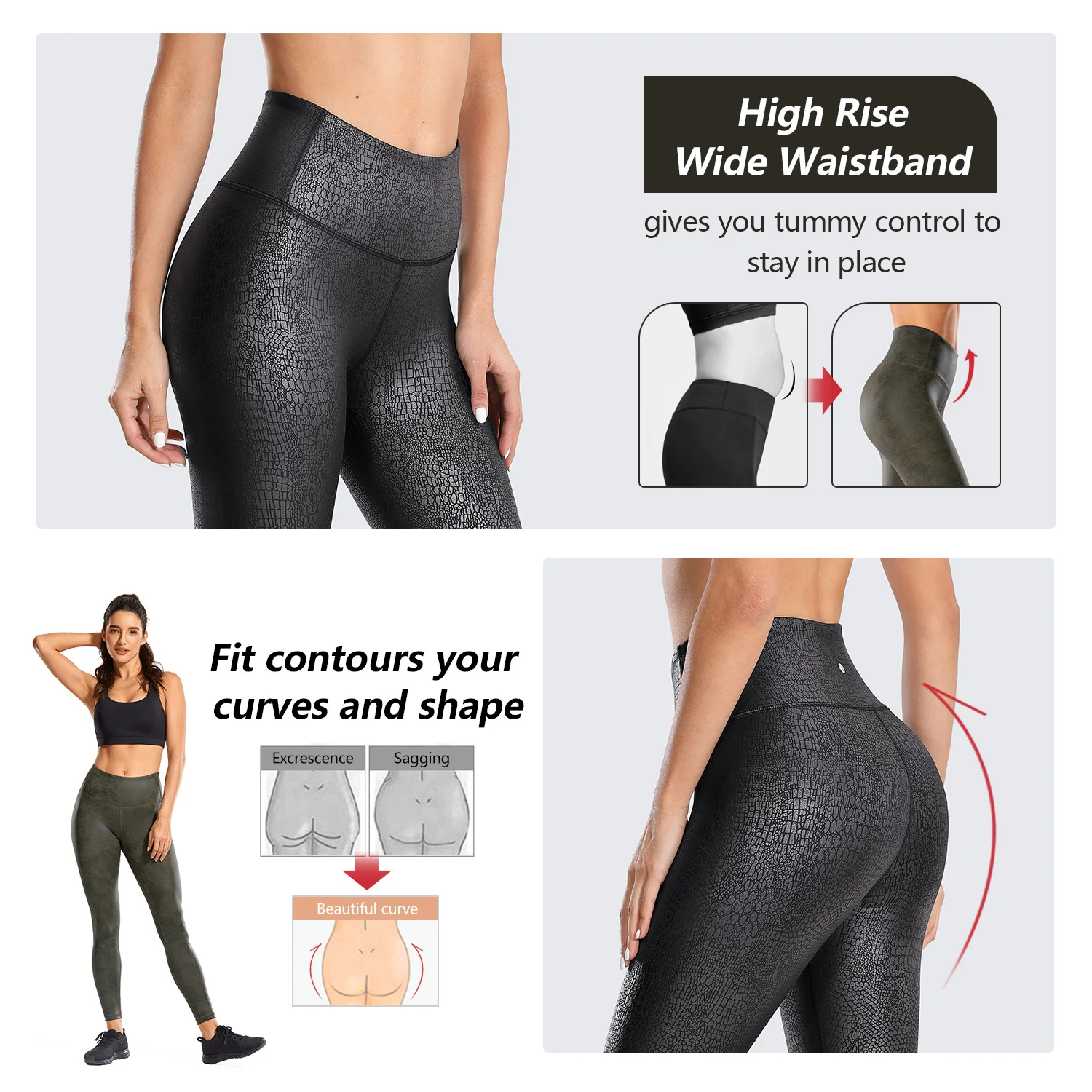 CRZ YOGA US Overseas Warehouse Women's High Waisted Faux Leather Legging Stretchy Pants Lightweight Workout Tights -28 Inches