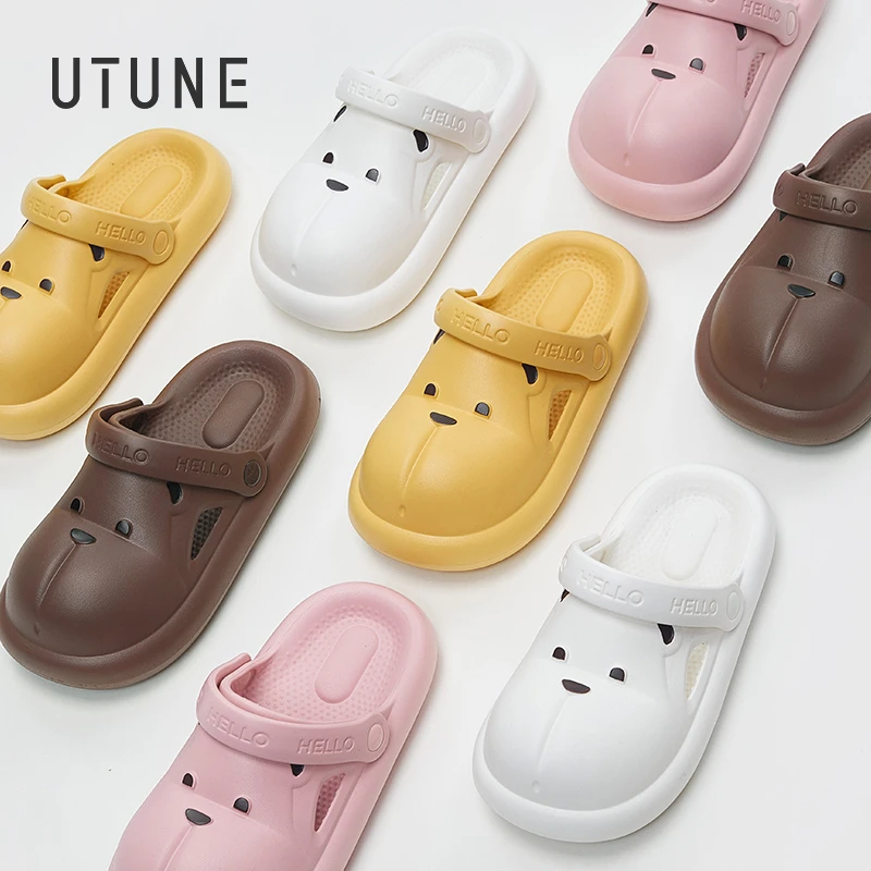 

Детская обувь UTUNE EVA Bear для детей/женщин/мужчин, Тапочки, домашние уличные сандалии, детская обувь с мягкой подошвой, милая удобная обувь для ...