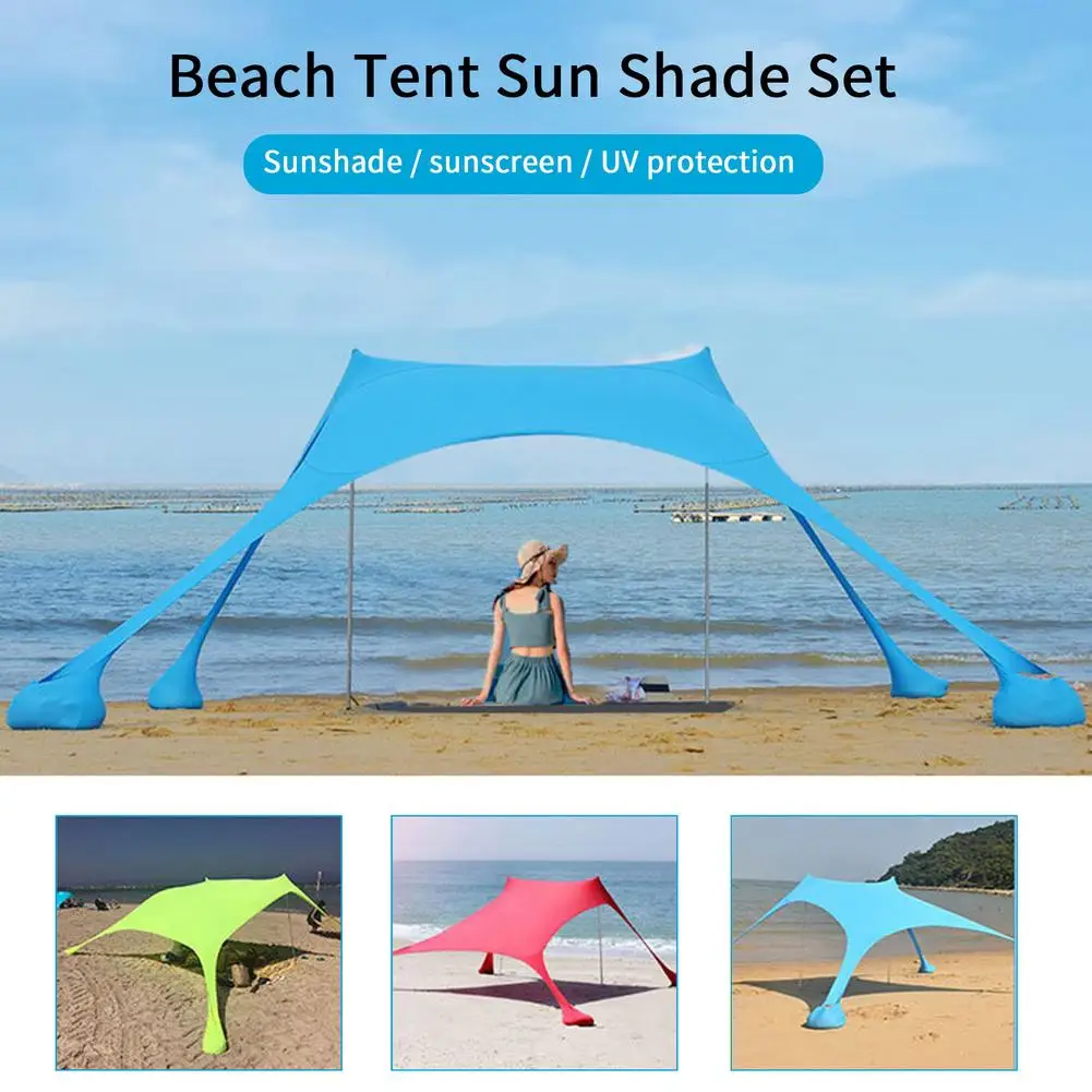 Summer Beach Awning Tent Anti-UV Beach Shade Cloth Portable Waterproof Umbrella Large Sunscreen Outdoor Camping Equipment