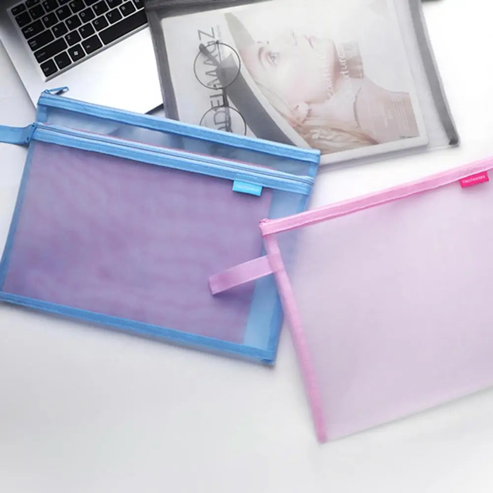

Stationery Case Transparent Cute Pen Storage Case Pencil Bag Pouch Durable Waterproof Grid Stationery Bag