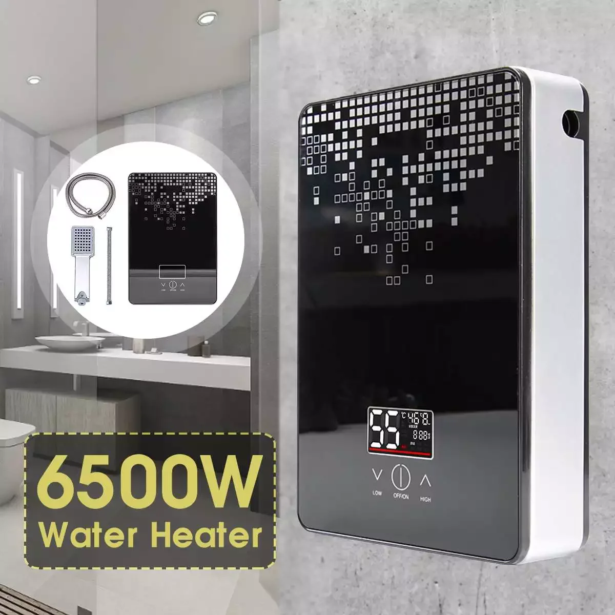 Enlarge 220V 6500W Electric Water Heater Multi-purpose Household Hot-Water Heater Instant Tankless Bathroom Shower Water Heater