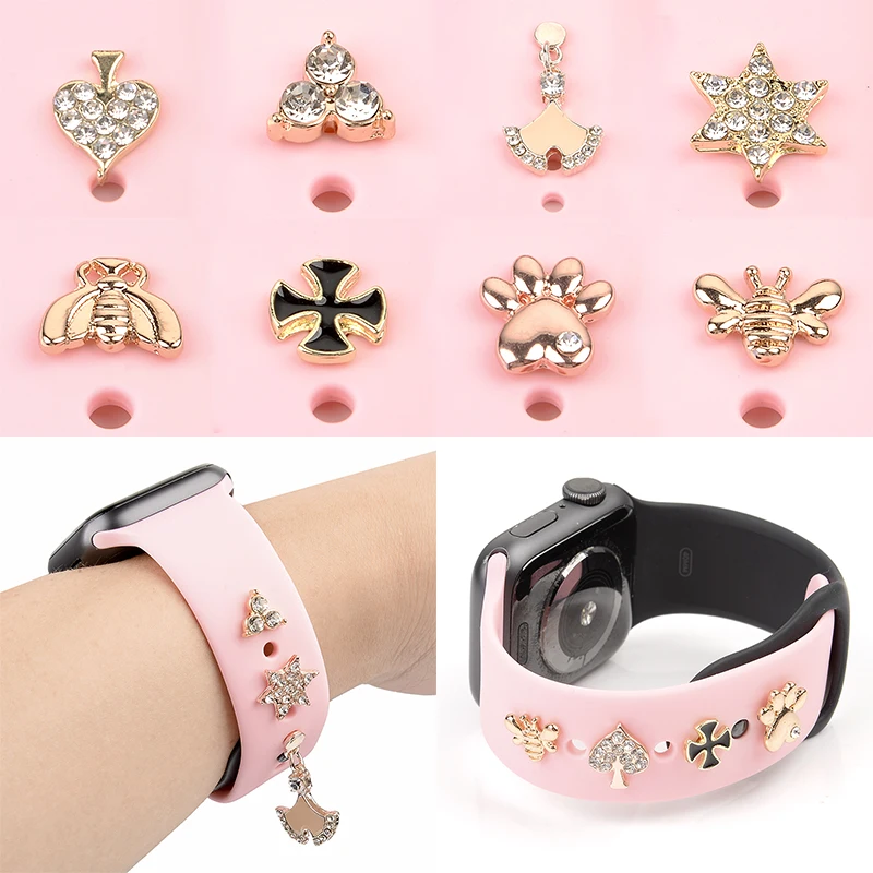 

Silicone Bracelet Metal Zircon Rivets Leg Star Decorative Shape For iwatch Sport Strap Decorative Charms For Apple Watch Band