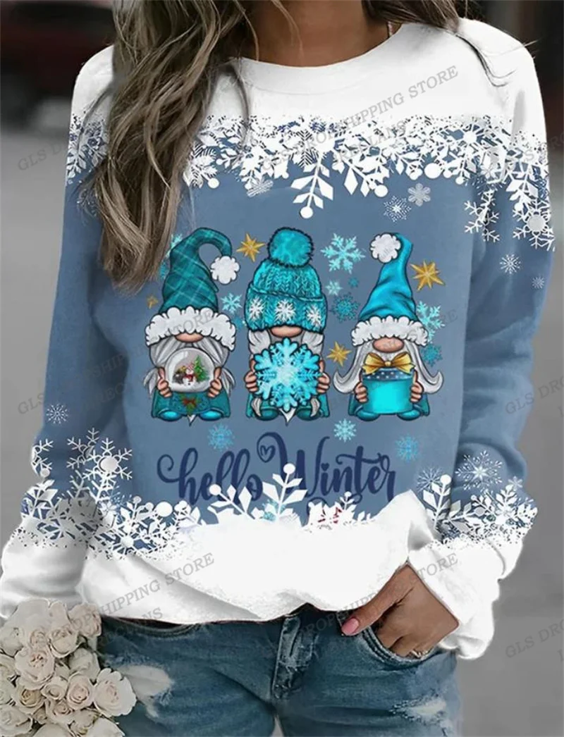 

Snowflake Print Hoodies Women Fashion American Flag Hoodie Women Sweats O-neck Christmas Hoodie Winter Coat Snowman Tracksuits