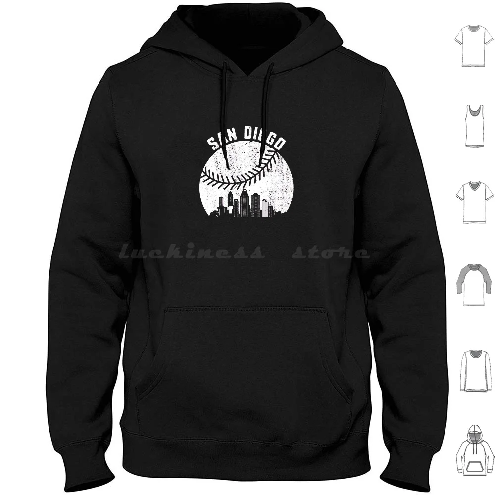 

San Diego Skyline Baseball Fan Vintage San Diego Baseball Gear Hoodies Long Sleeve San Diego Baseball San Diego