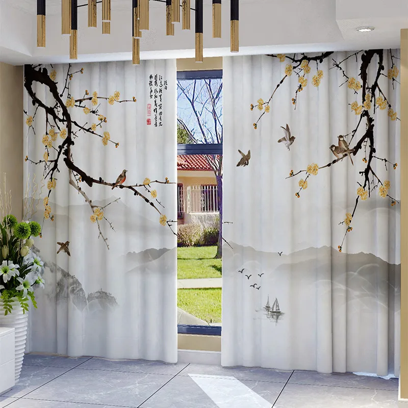 2 шт. занавески в китайском стиле персиковые цветы лотос китайская чернильная