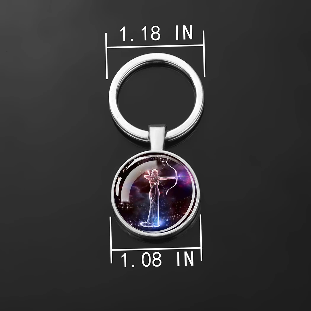 12 Zodiac Sign Keychain Glass Crystal Constellation Leo Scorpio Aries Virgo Libra Double Face Key Rings Women Mens Birthday Gift