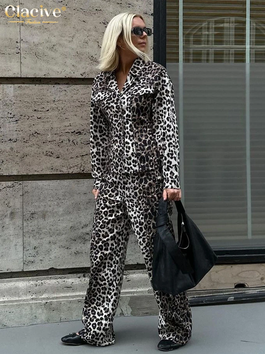 Clacive модные свободные брюки с леопардовым принтом для женщин комплект из 2