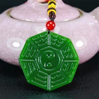 natural green hand carved bagua jade pendant fashion jewelry mens and womens taiji bagua necklace