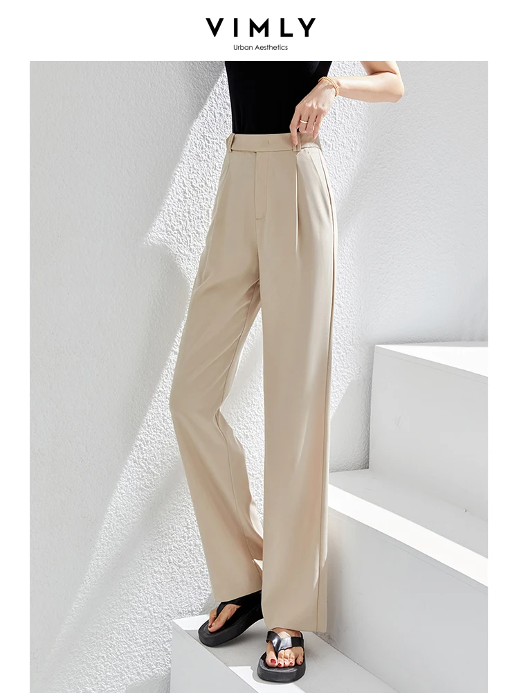 Vimly Summer Thin Cool Wide Leg Pants 2023 Women's High Waist Loose Casual Floor Length Solid Trousers Straight Leg Suit Pants
