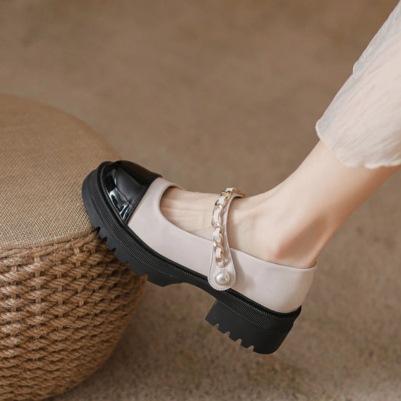 

Korean Version Color Matching Mary Jane Shoes Thick Bottom 2023 New Casual Simple All-match Round Toe Single Shoes Summertime
