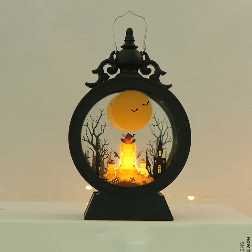

Halloween Candle Lantern with Clear Glass Retro Candle Lantern Table Centerpiece Battery Operated Windows Walls Decoration