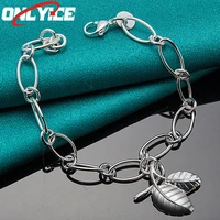 925 sterling silver oval chain double leaf bracelet ladies fashion glamour party wedding engagement jewelry