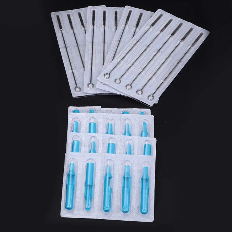 

40pcs RM+FT Tattoo Needles Tips Mixed Blue Professional Tattoo Needle Disposable Plastic Tattoo Tips With Box Body Art Tool