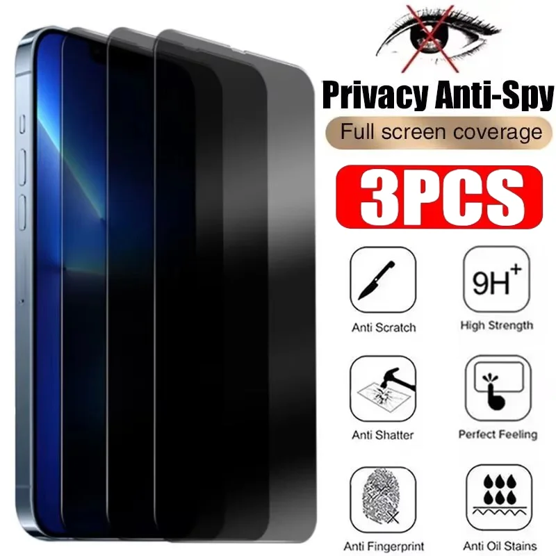 3 шт. противошпионское стекло для iPhone 16 15 13 12 11 PRO MAX Защитные пленки экрана iPhoneX XS Max