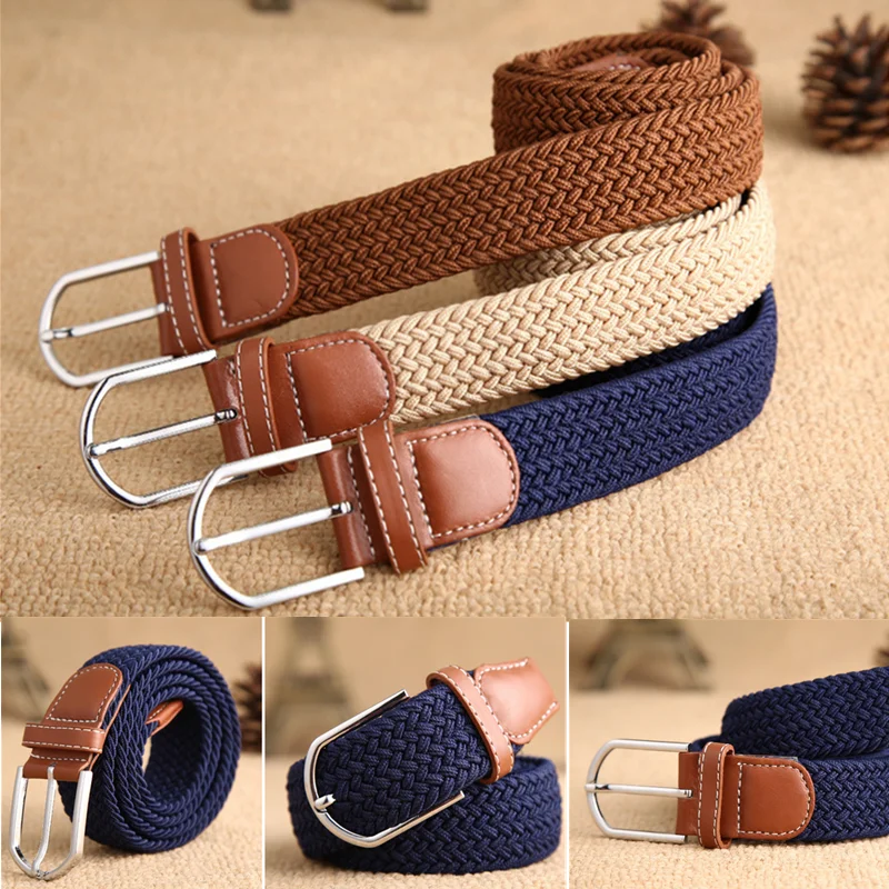 

Hot Colors Men Women Casual Knitted pin buckle Belt Woven Canvas Elastic Stretch Belts Plain Webbing 2022 fashion 105-110cm