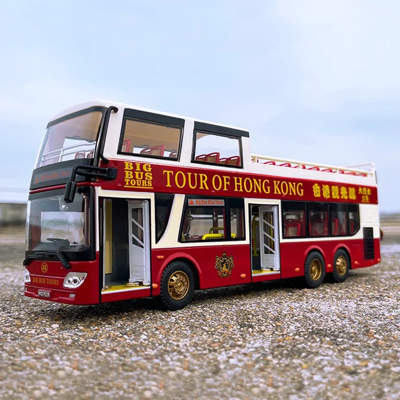 1:42 Scale Diecast Double-decker Bus Hong Kong Station Wagon Alloy Car Model Static Ornament Boy Gifts Toy Collectibles