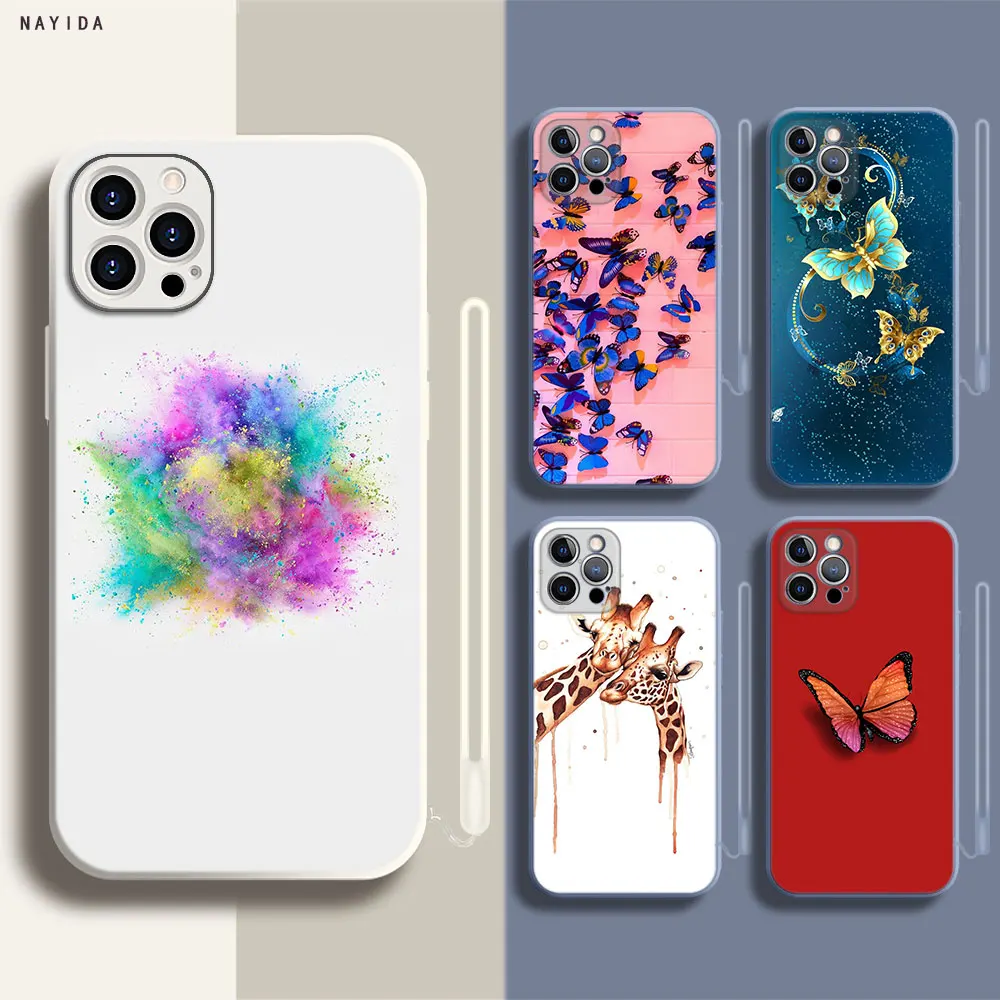 

Phone Case For Iphone 14 13 11 12 Mini Pro XS Max XR X Soft Silicone TPU New Cover Aquarela Butterfly Pink